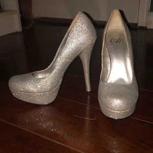 Silver sparkly platform heels